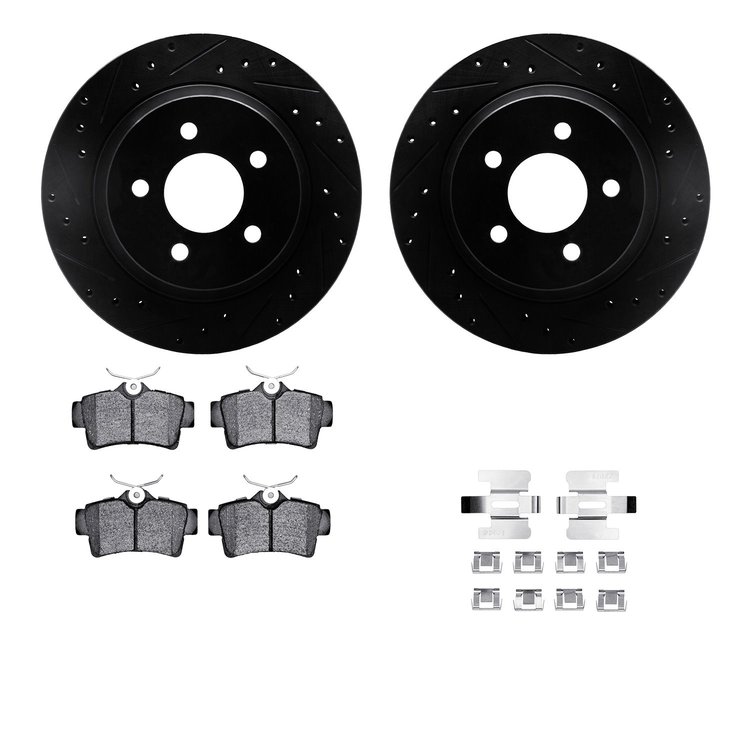 8512-55138 Drilled/Slotted Brake Rotors w/5000 Advanced Brake Pads Kit & Hardware [Black], 1994-2004 Ford/Lincoln/Mercury/Mazda,