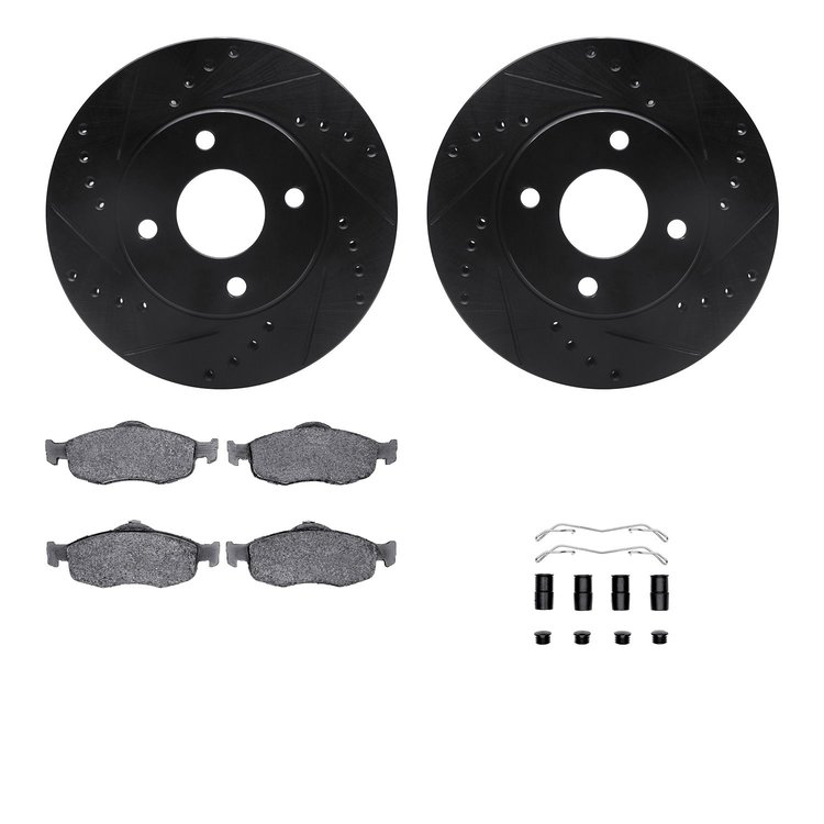 8512-56004 Drilled/Slotted Brake Rotors w/5000 Advanced Brake Pads Kit & Hardware [Black], 1995-2002 Ford/Lincoln/Mercury/Mazda,