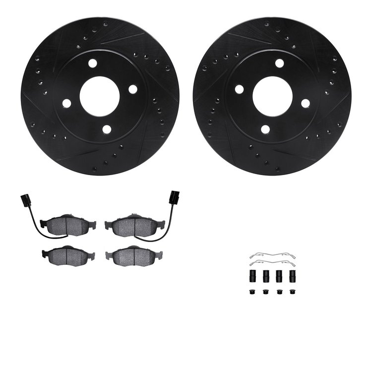 8512-56005 Drilled/Slotted Brake Rotors w/5000 Advanced Brake Pads Kit & Hardware [Black], 1998-2002 Ford/Lincoln/Mercury/Mazda,