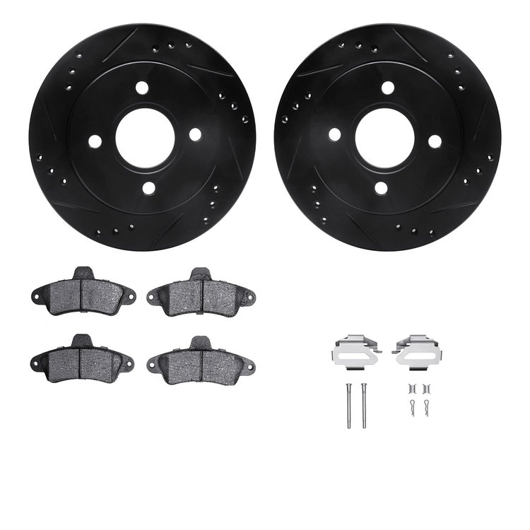 8512-56006 Drilled/Slotted Brake Rotors w/5000 Advanced Brake Pads Kit & Hardware [Black], 1995-2000 Ford/Lincoln/Mercury/Mazda,