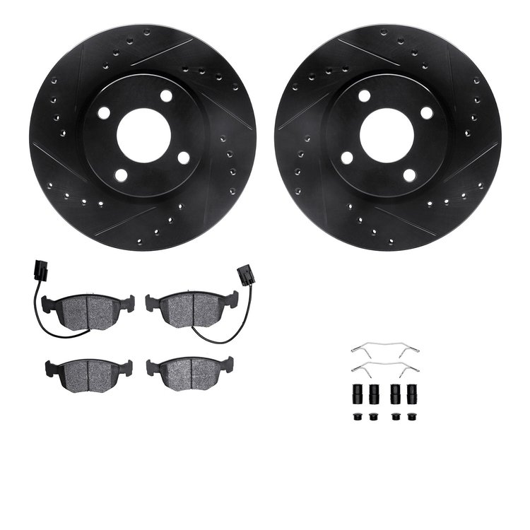 8512-56009 Drilled/Slotted Brake Rotors w/5000 Advanced Brake Pads Kit & Hardware [Black], 1998-1999 Ford/Lincoln/Mercury/Mazda,