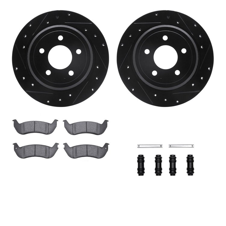 8512-56016 Drilled/Slotted Brake Rotors w/5000 Advanced Brake Pads Kit & Hardware [Black], 2003-2011 Ford/Lincoln/Mercury/Mazda,