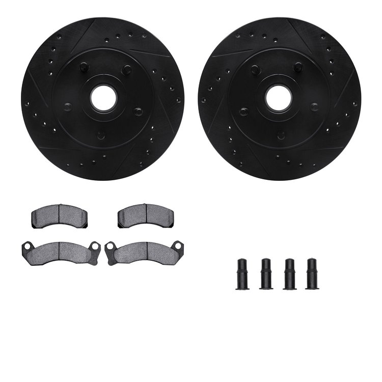 8512-56035 Drilled/Slotted Brake Rotors w/5000 Advanced Brake Pads Kit & Hardware [Black], 1981-1981 Ford/Lincoln/Mercury/Mazda,