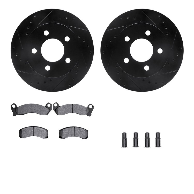 8512-56040 Drilled/Slotted Brake Rotors w/5000 Advanced Brake Pads Kit & Hardware [Black], 1991-1994 Ford/Lincoln/Mercury/Mazda,