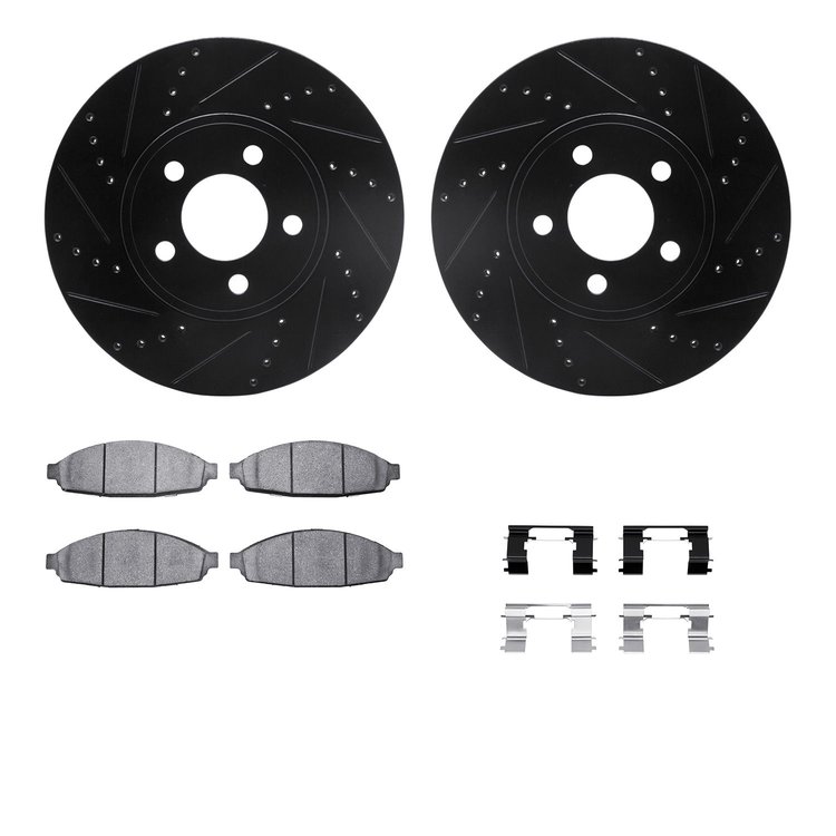 8512-56109 Drilled/Slotted Brake Rotors w/5000 Advanced Brake Pads Kit & Hardware [Black], 2003-2011 Ford/Lincoln/Mercury/Mazda,