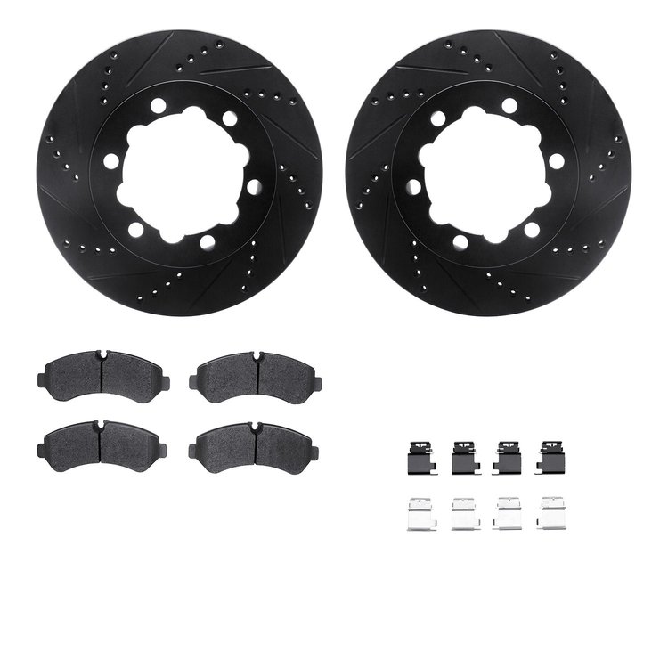 8512-63538 Drilled/Slotted Brake Rotors w/5000 Advanced Brake Pads Kit & Hardware [Black], Fits Select Multiple Makes/Models, Po