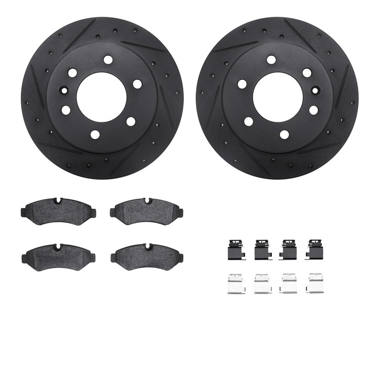 8512-63584 Drilled/Slotted Brake Rotors w/5000 Advanced Brake Pads Kit & Hardware [Black], Fits Select Multiple Makes/Models, Po