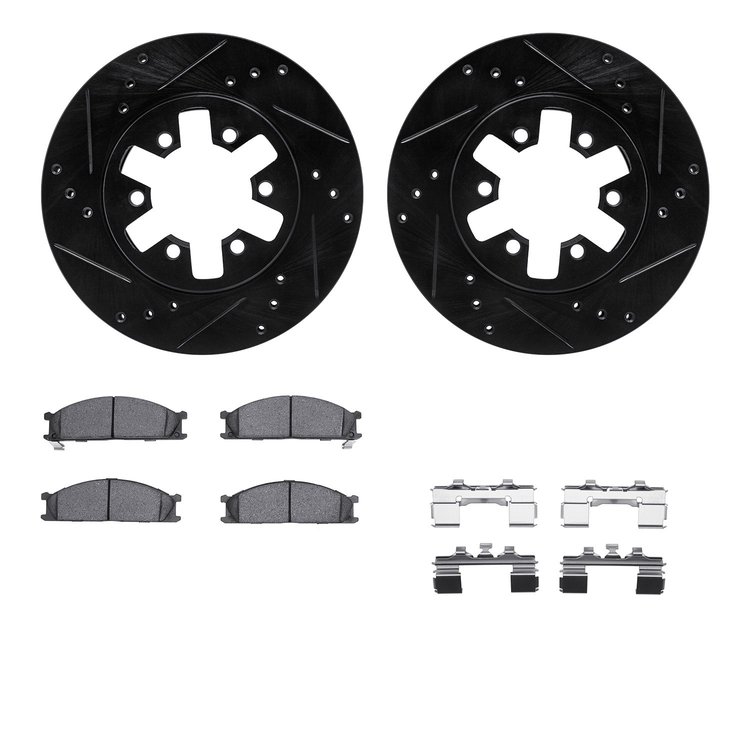 8512-67049 Drilled/Slotted Brake Rotors w/5000 Advanced Brake Pads Kit & Hardware [Black], 1985-2012 Infiniti/Nissan, Position: 
