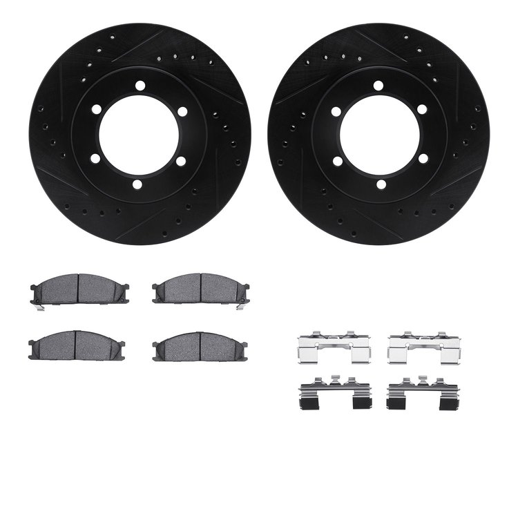 8512-67052 Drilled/Slotted Brake Rotors w/5000 Advanced Brake Pads Kit & Hardware [Black], 1998-2015 Infiniti/Nissan, Position: 