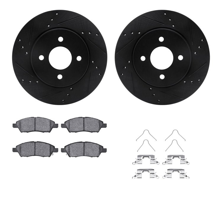 8512-67075 Drilled/Slotted Brake Rotors w/5000 Advanced Brake Pads Kit & Hardware [Black], 2012-2019 Infiniti/Nissan, Position: 