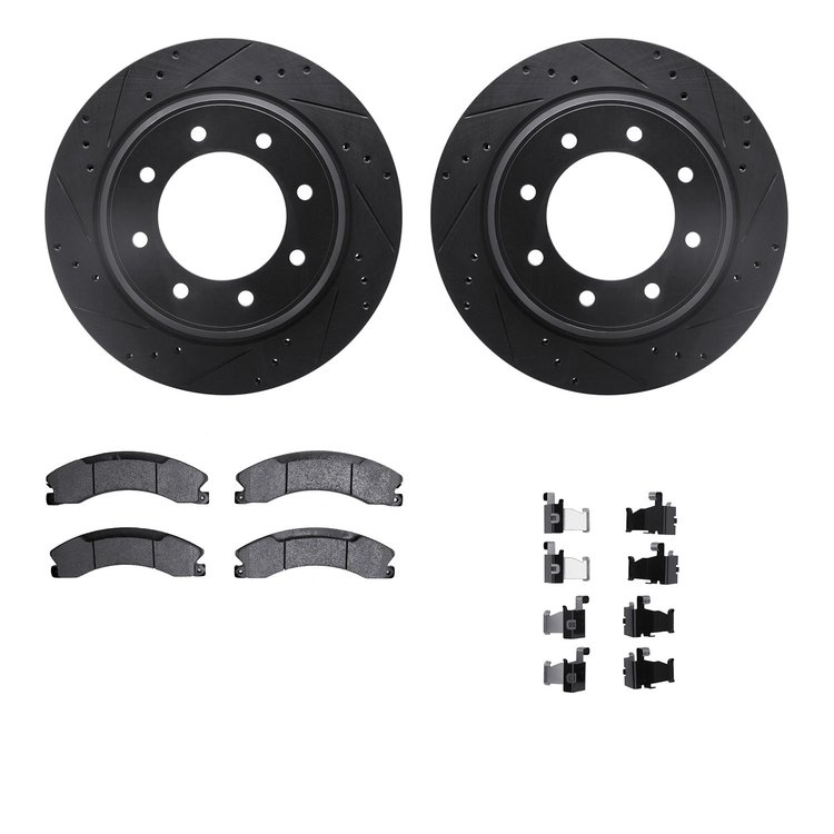 8512-67096 Drilled/Slotted Brake Rotors w/5000 Advanced Brake Pads Kit & Hardware [Black], 2012-2021 Infiniti/Nissan, Position: 