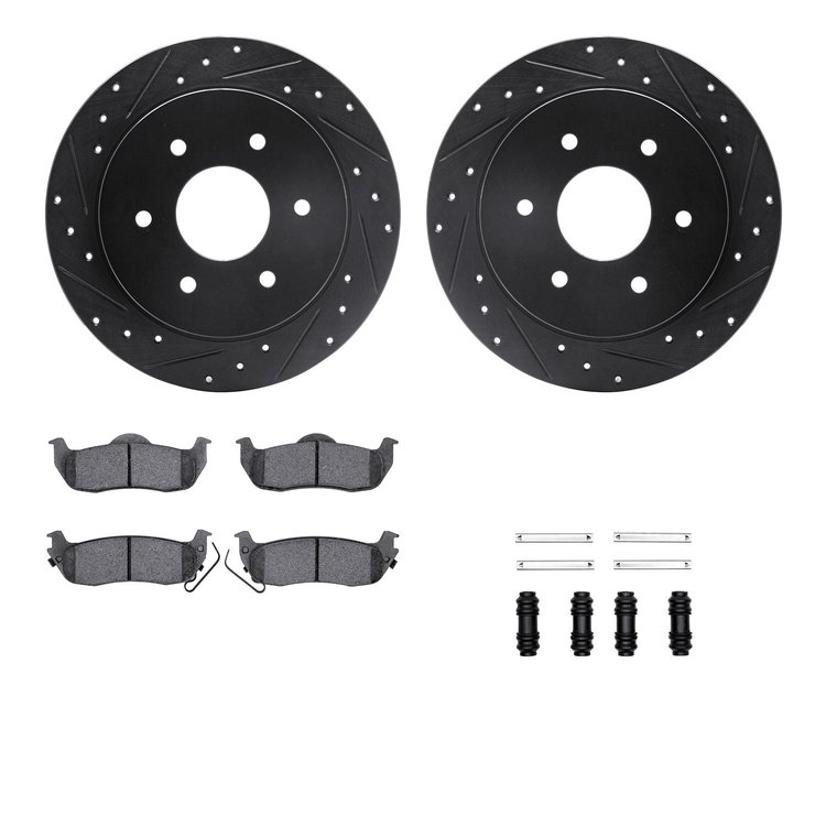 8512-67106 Drilled/Slotted Brake Rotors w/5000 Advanced Brake Pads Kit & Hardware [Black], 2004-2015 Infiniti/Nissan, Position: 