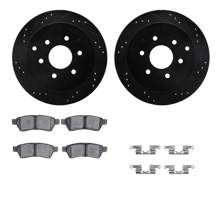 8512-67110 Drilled/Slotted Brake Rotors w/5000 Advanced Brake Pads Kit & Hardware [Black], Fits Select Multiple Makes/Models, Po