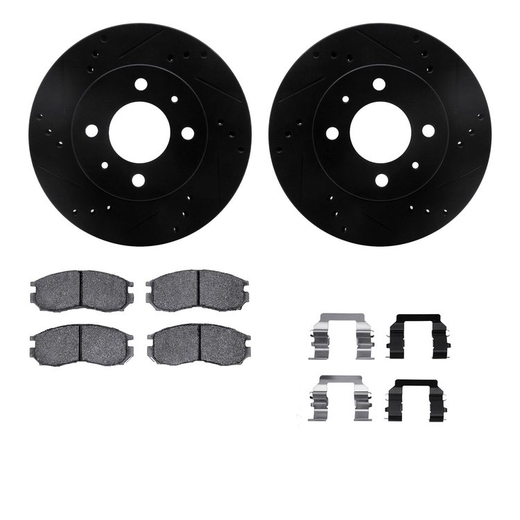 8512-72040 Drilled/Slotted Brake Rotors w/5000 Advanced Brake Pads Kit & Hardware [Black], 1990-2005 Multiple Makes/Models, Posi