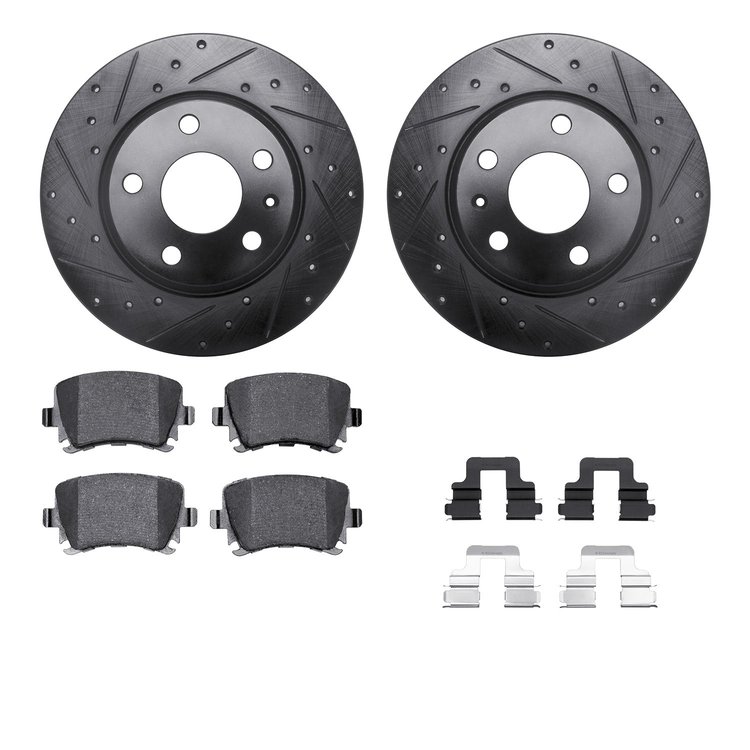 8512-73061 Drilled/Slotted Brake Rotors w/5000 Advanced Brake Pads Kit & Hardware [Black], 2009-2015 Audi/Volkswagen, Position: 
