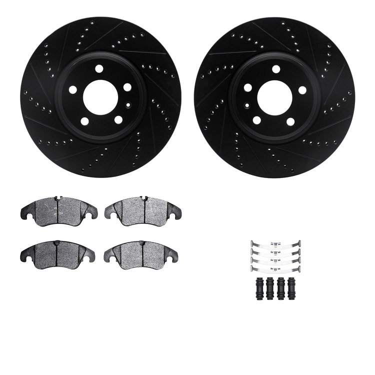 8512-73072 Drilled/Slotted Brake Rotors w/5000 Advanced Brake Pads Kit & Hardware [Black], 2011-2011 Audi/Volkswagen, Position: 