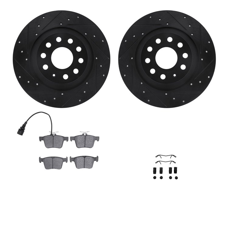 8512-73080 Drilled/Slotted Brake Rotors w/5000 Advanced Brake Pads Kit & Hardware [Black], Fits Select Audi/Volkswagen, Position