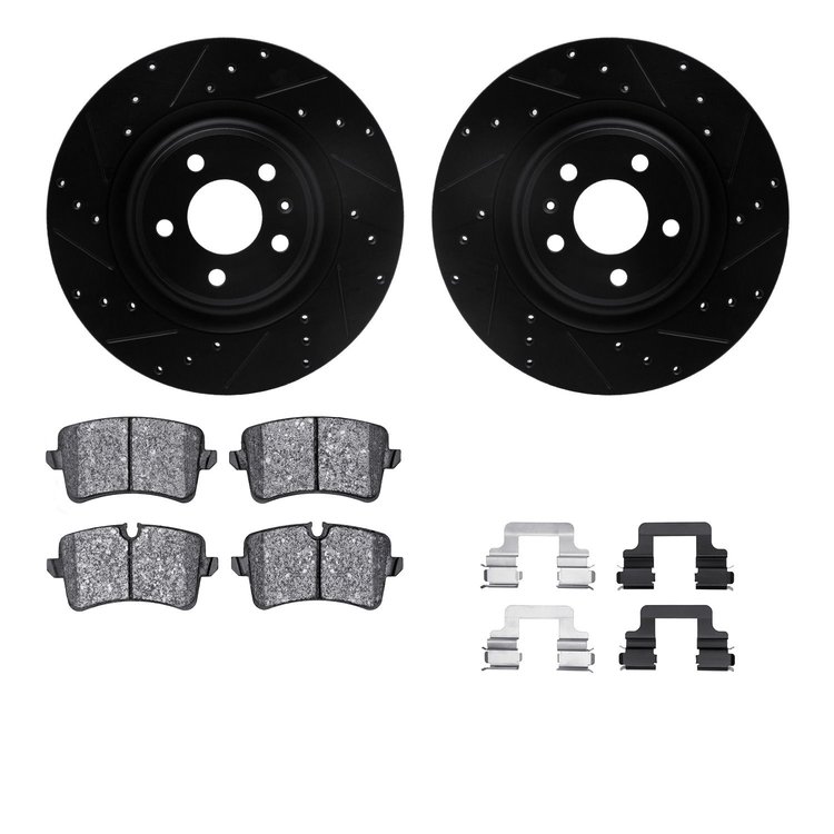 8512-73091 Drilled/Slotted Brake Rotors w/5000 Advanced Brake Pads Kit & Hardware [Black], 2012-2021 Multiple Makes/Models, Posi