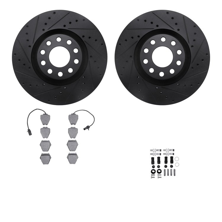 8512-73190 Drilled/Slotted Brake Rotors w/5000 Advanced Brake Pads Kit & Hardware [Black], 1999-2004 Audi/Volkswagen, Position: 