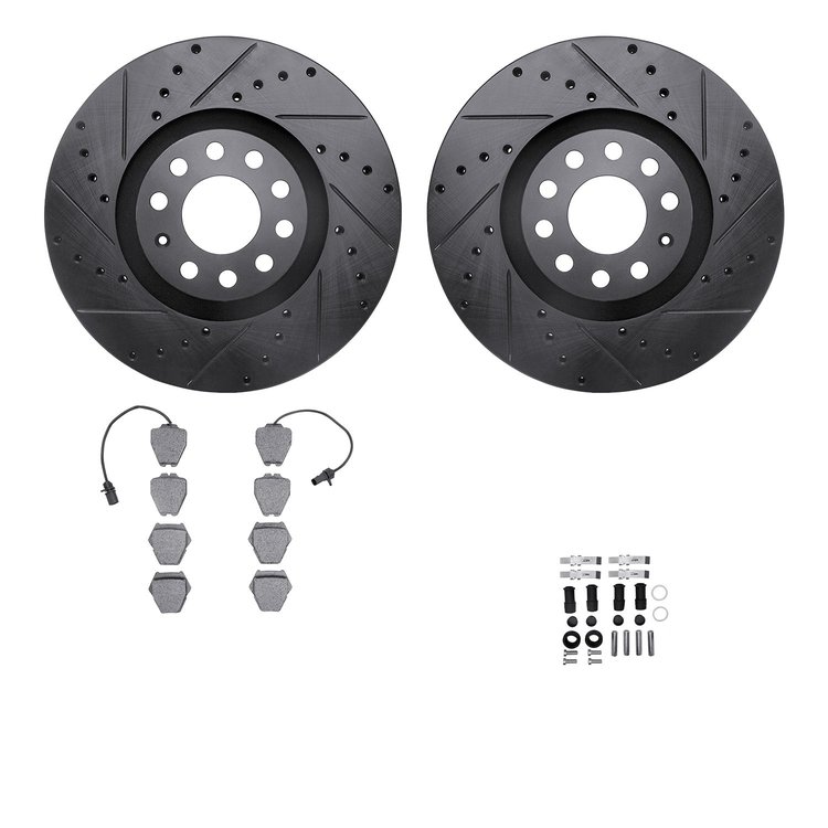 8512-73231 Drilled/Slotted Brake Rotors w/5000 Advanced Brake Pads Kit & Hardware [Black], 1999-2005 Audi/Volkswagen, Position: 