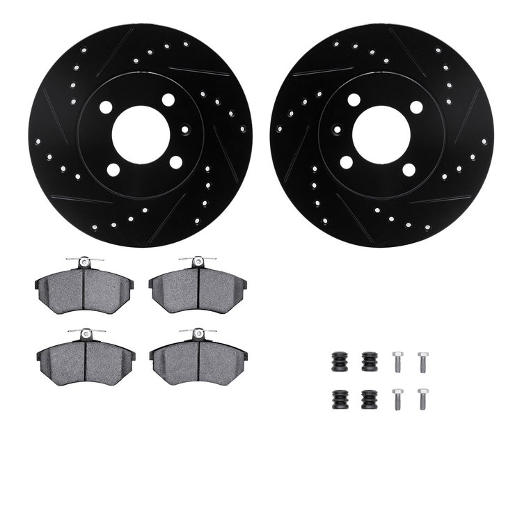 8512-74008 Drilled/Slotted Brake Rotors w/5000 Advanced Brake Pads Kit & Hardware [Black], 1986-2002 Audi/Volkswagen, Position: 