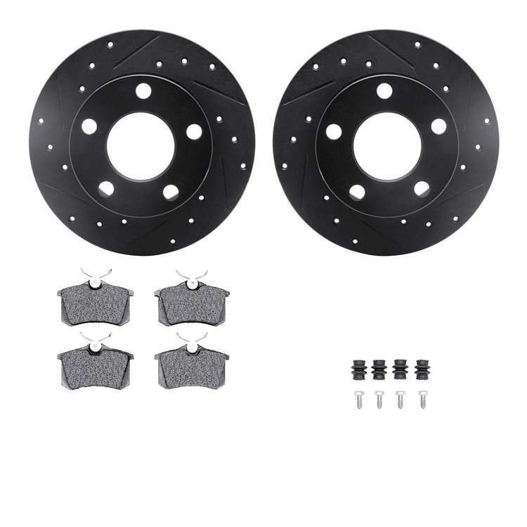 8512-74017 Drilled/Slotted Brake Rotors w/5000 Advanced Brake Pads Kit & Hardware [Black], 1997-2002 Audi/Volkswagen, Position: 