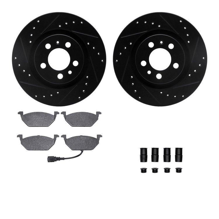 8512-74026 Drilled/Slotted Brake Rotors w/5000 Advanced Brake Pads Kit & Hardware [Black], 2008-2015 Audi/Volkswagen, Position: 