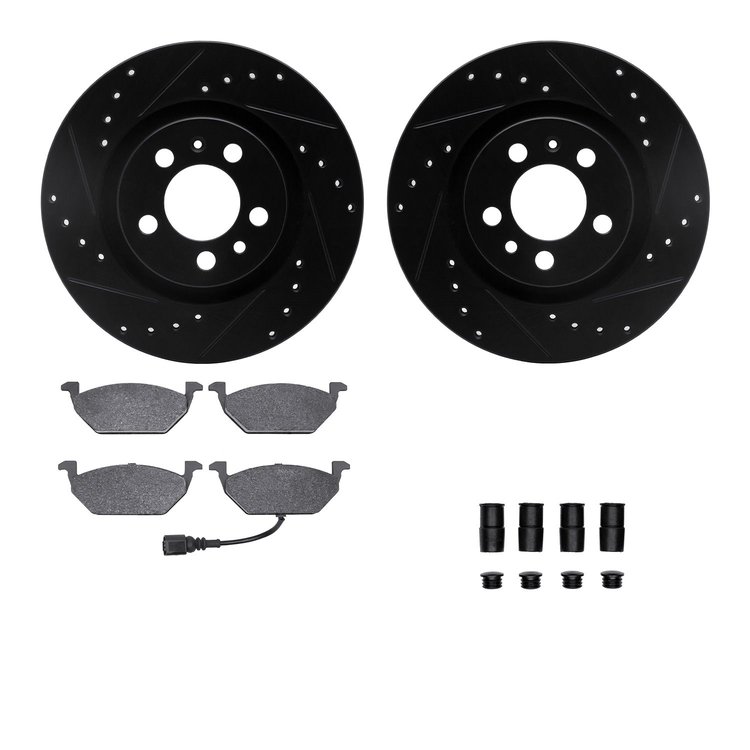 8512-74028 Drilled/Slotted Brake Rotors w/5000 Advanced Brake Pads Kit & Hardware [Black], 1999-2010 Audi/Volkswagen, Position: 