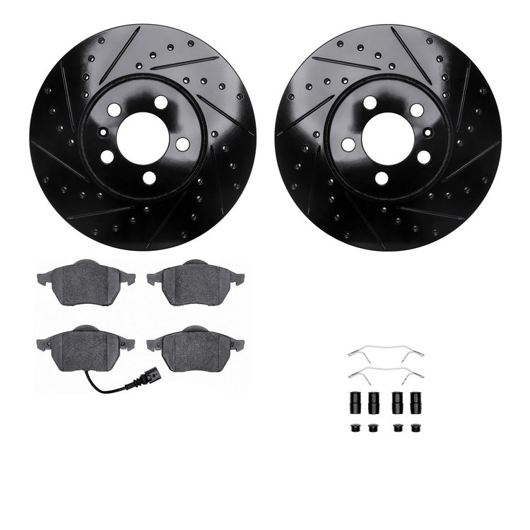 8512-74038 Drilled/Slotted Brake Rotors w/5000 Advanced Brake Pads Kit & Hardware [Black], 1999-2010 Audi/Volkswagen, Position: 