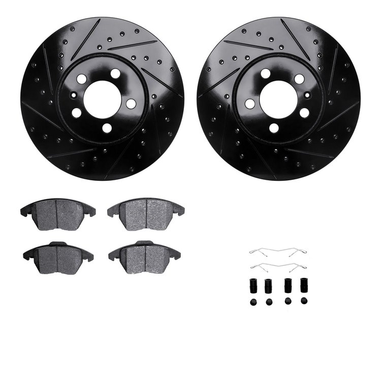 8512-74040 Drilled/Slotted Brake Rotors w/5000 Advanced Brake Pads Kit & Hardware [Black], 2011-2018 Audi/Volkswagen, Position: 