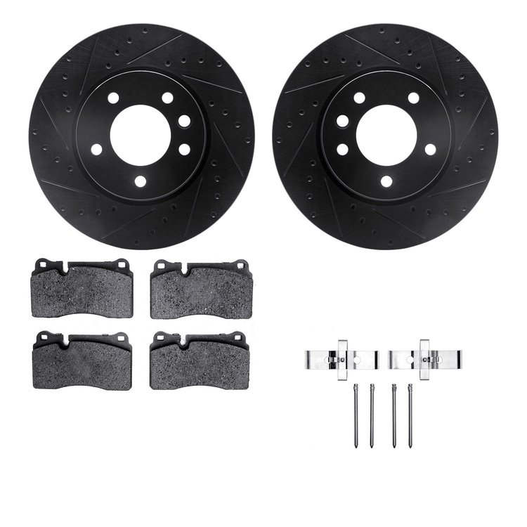8512-74100 Drilled/Slotted Brake Rotors w/5000 Advanced Brake Pads Kit & Hardware [Black], 2006-2018 Audi/Volkswagen, Position: 
