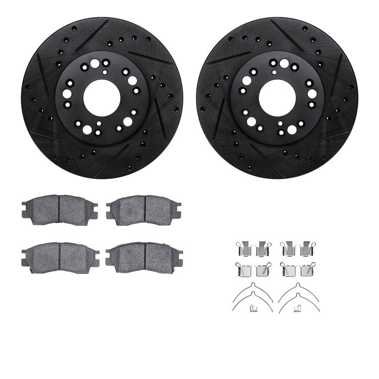 8512-75000 Drilled/Slotted Brake Rotors w/5000 Advanced Brake Pads Kit & Hardware [Black], 1990-1990 Lexus/Toyota/Scion, Positio
