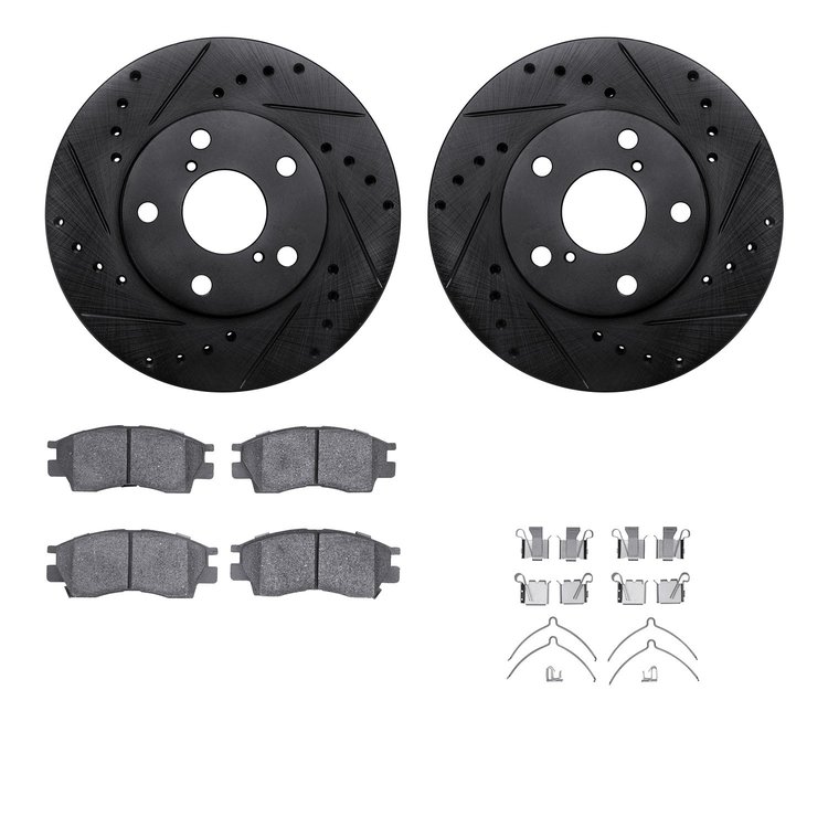 8512-75003 Drilled/Slotted Brake Rotors w/5000 Advanced Brake Pads Kit & Hardware [Black], 1992-1998 Lexus/Toyota/Scion, Positio