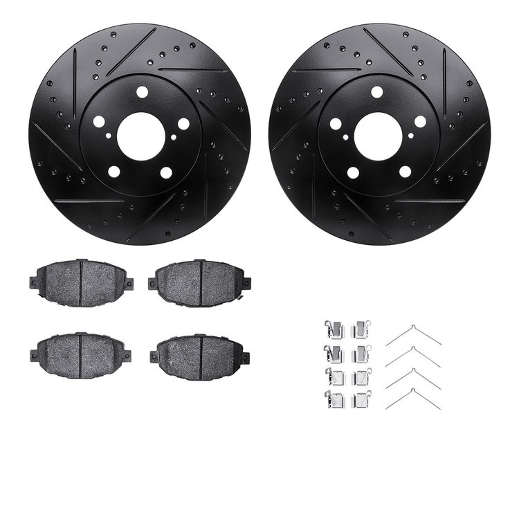 8512-75005 Drilled/Slotted Brake Rotors w/5000 Advanced Brake Pads Kit & Hardware [Black], 1992-2000 Lexus/Toyota/Scion, Positio