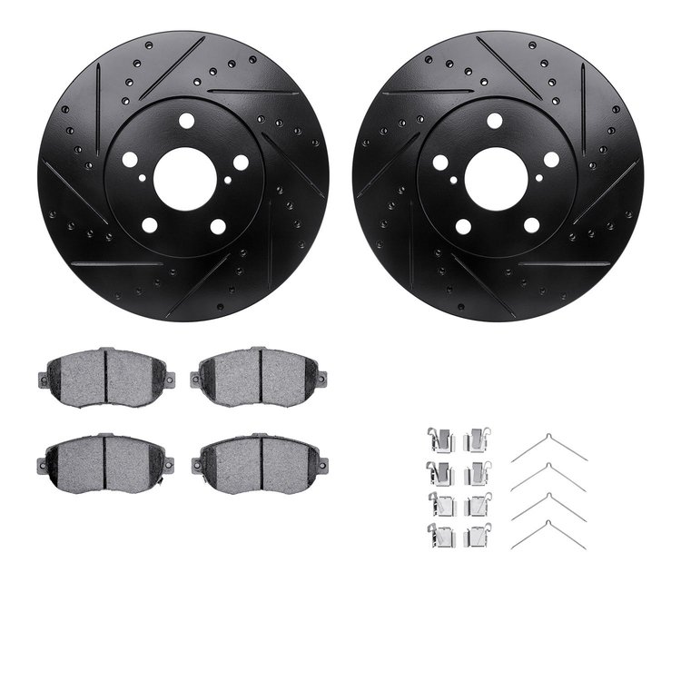 8512-75007 Drilled/Slotted Brake Rotors w/5000 Advanced Brake Pads Kit & Hardware [Black], 1993-2010 Lexus/Toyota/Scion, Positio