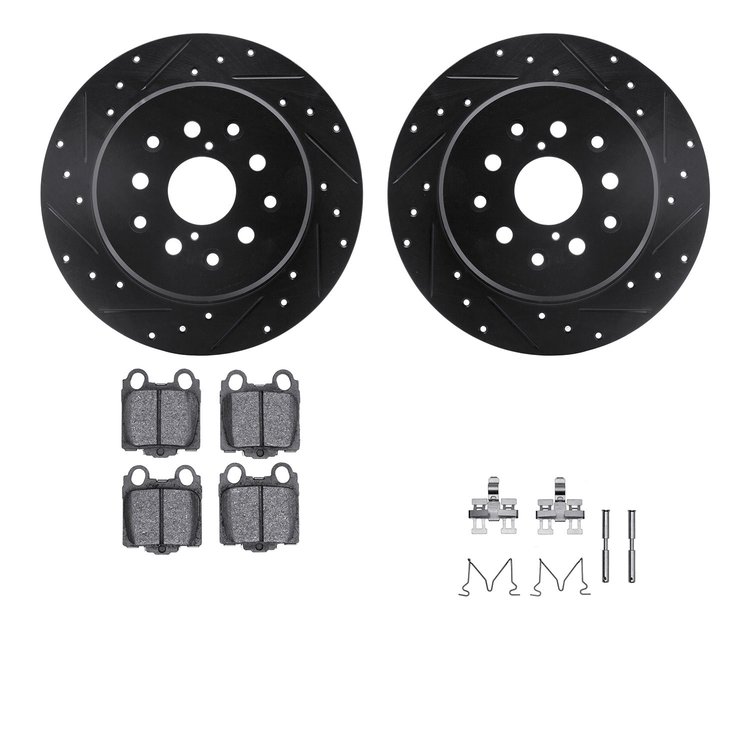 8512-75010 Drilled/Slotted Brake Rotors w/5000 Advanced Brake Pads Kit & Hardware [Black], 1998-2010 Lexus/Toyota/Scion, Positio