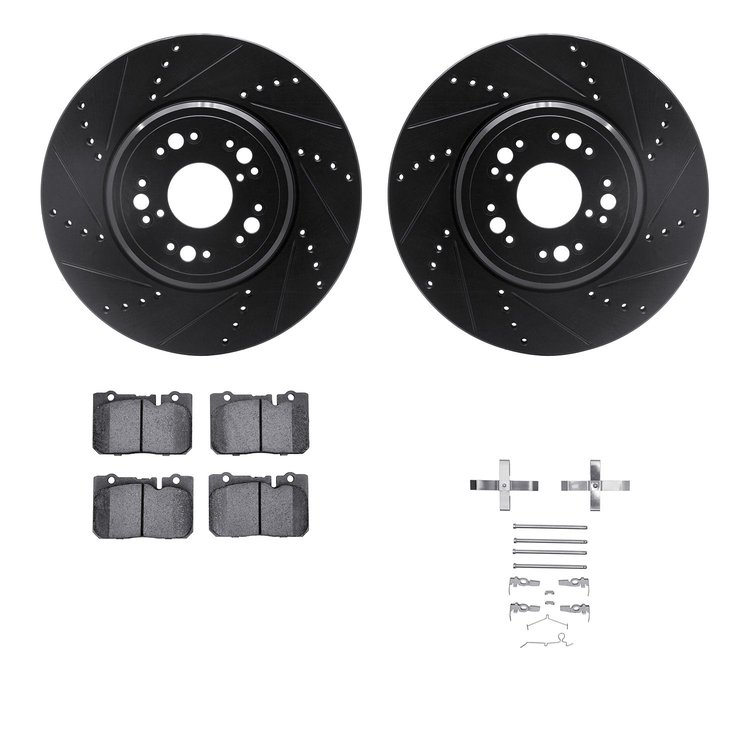 8512-75011 Drilled/Slotted Brake Rotors w/5000 Advanced Brake Pads Kit & Hardware [Black], 1995-2000 Lexus/Toyota/Scion, Positio