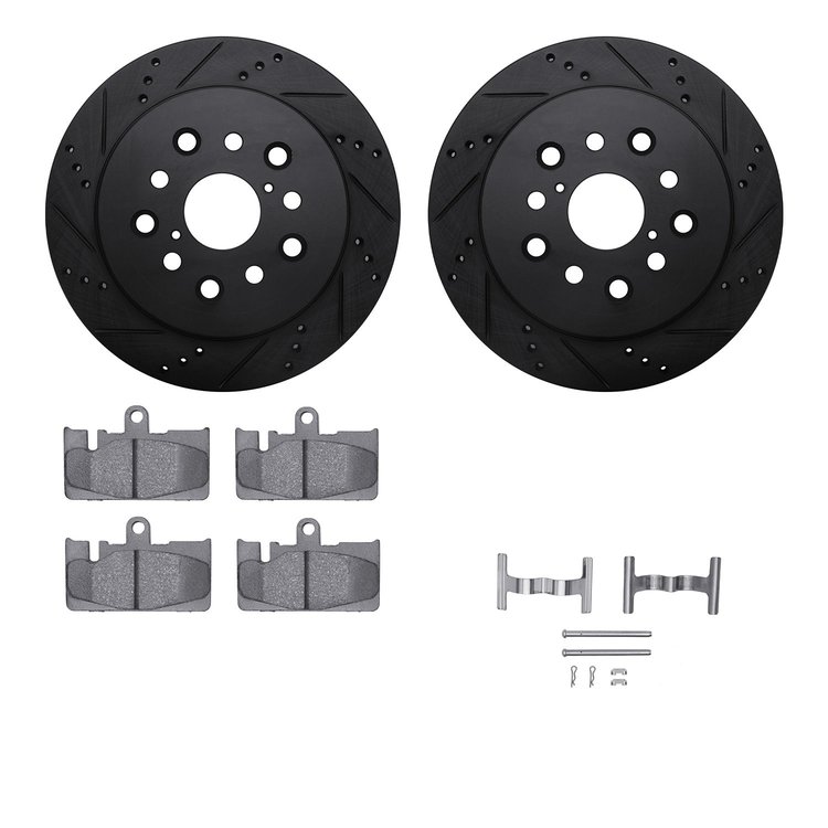 8512-75013 Drilled/Slotted Brake Rotors w/5000 Advanced Brake Pads Kit & Hardware [Black], 2001-2006 Lexus/Toyota/Scion, Positio