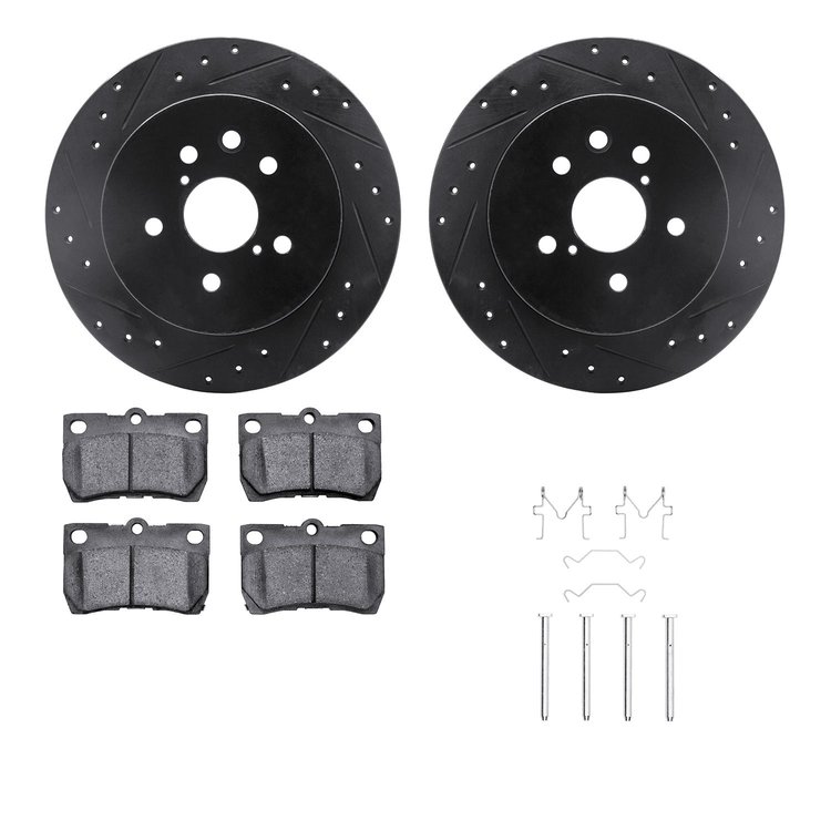 8512-75017 Drilled/Slotted Brake Rotors w/5000 Advanced Brake Pads Kit & Hardware [Black], 2006-2013 Lexus/Toyota/Scion, Positio