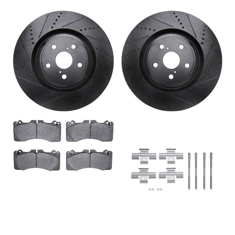 8512-75028 Drilled/Slotted Brake Rotors w/5000 Advanced Brake Pads Kit & Hardware [Black], 2010-2017 Lexus/Toyota/Scion, Positio