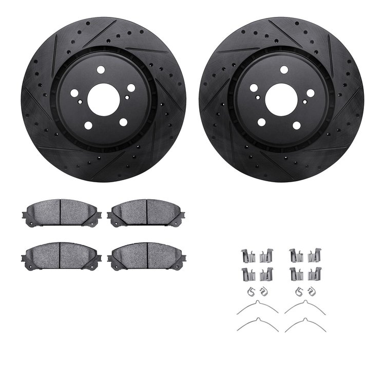 8512-75029 Drilled/Slotted Brake Rotors w/5000 Advanced Brake Pads Kit & Hardware [Black], Fits Select Lexus/Toyota/Scion, Posit