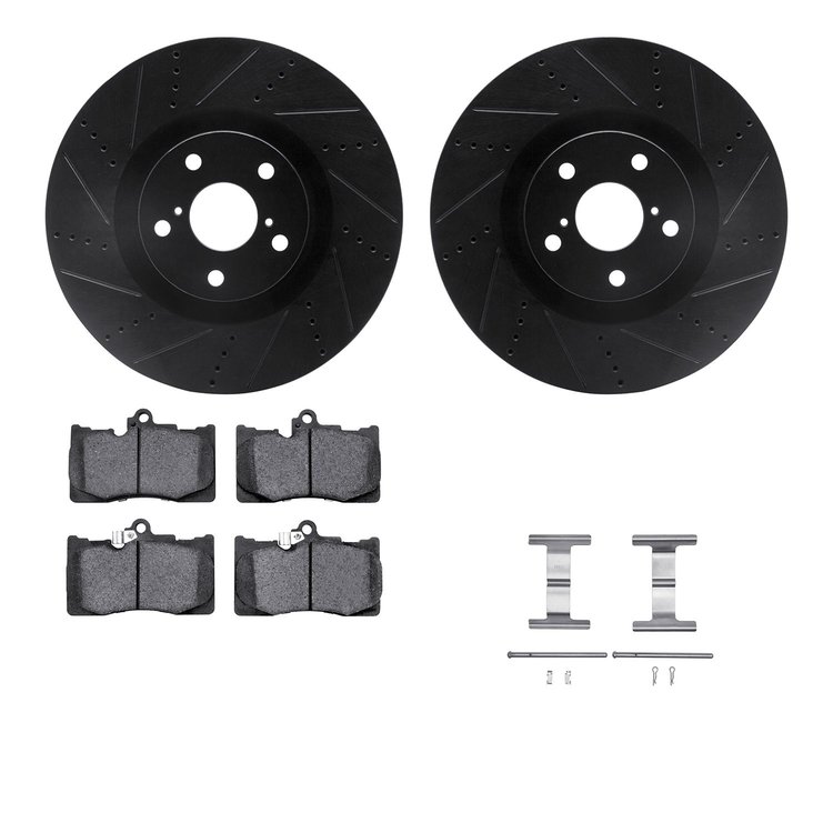 8512-75030 Drilled/Slotted Brake Rotors w/5000 Advanced Brake Pads Kit & Hardware [Black], 2011-2020 Lexus/Toyota/Scion, Positio