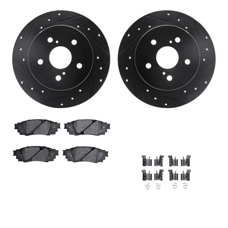 8512-75035 Drilled/Slotted Brake Rotors w/5000 Advanced Brake Pads Kit & Hardware [Black], Fits Select Lexus/Toyota/Scion, Posit