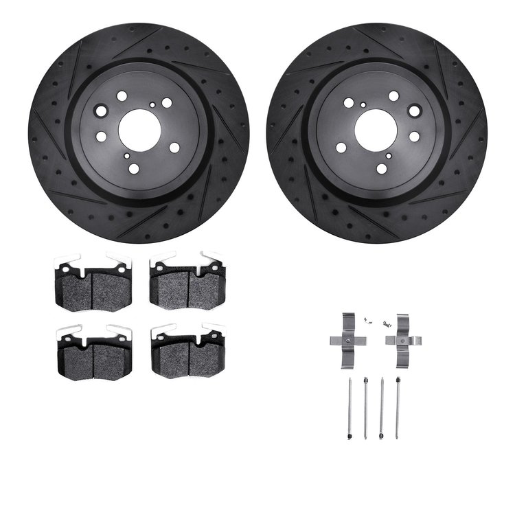 8512-75038 Drilled/Slotted Brake Rotors w/5000 Advanced Brake Pads Kit & Hardware [Black], Fits Select Lexus/Toyota/Scion, Posit