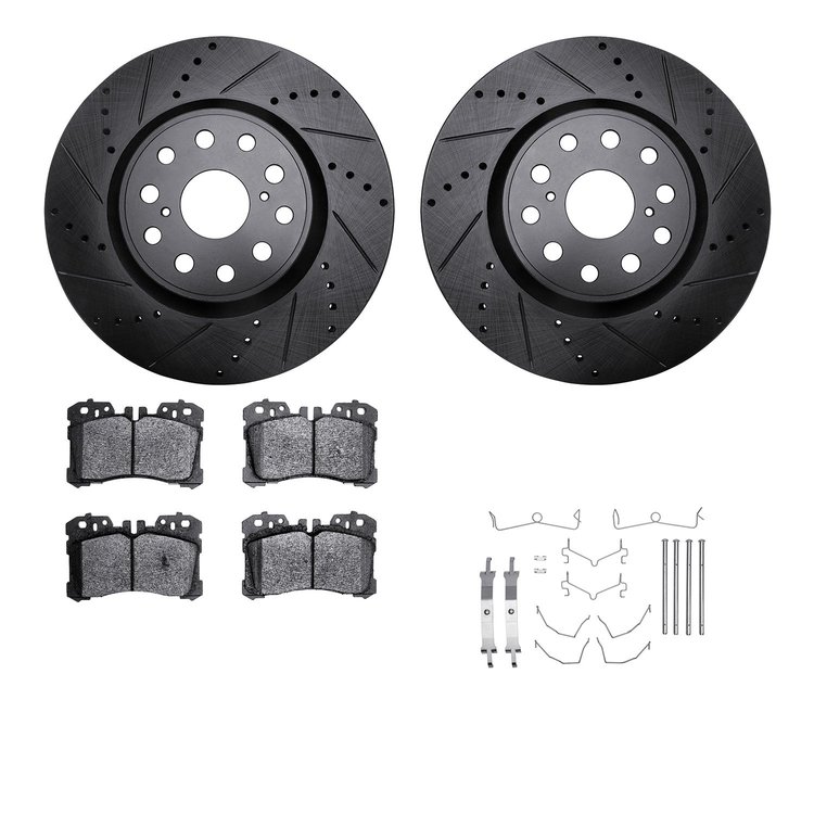 8512-75096 Drilled/Slotted Brake Rotors w/5000 Advanced Brake Pads Kit & Hardware [Black], 2007-2017 Lexus/Toyota/Scion, Positio