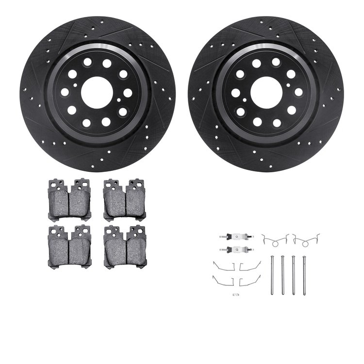 8512-75102 Drilled/Slotted Brake Rotors w/5000 Advanced Brake Pads Kit & Hardware [Black], 2007-2017 Lexus/Toyota/Scion, Positio