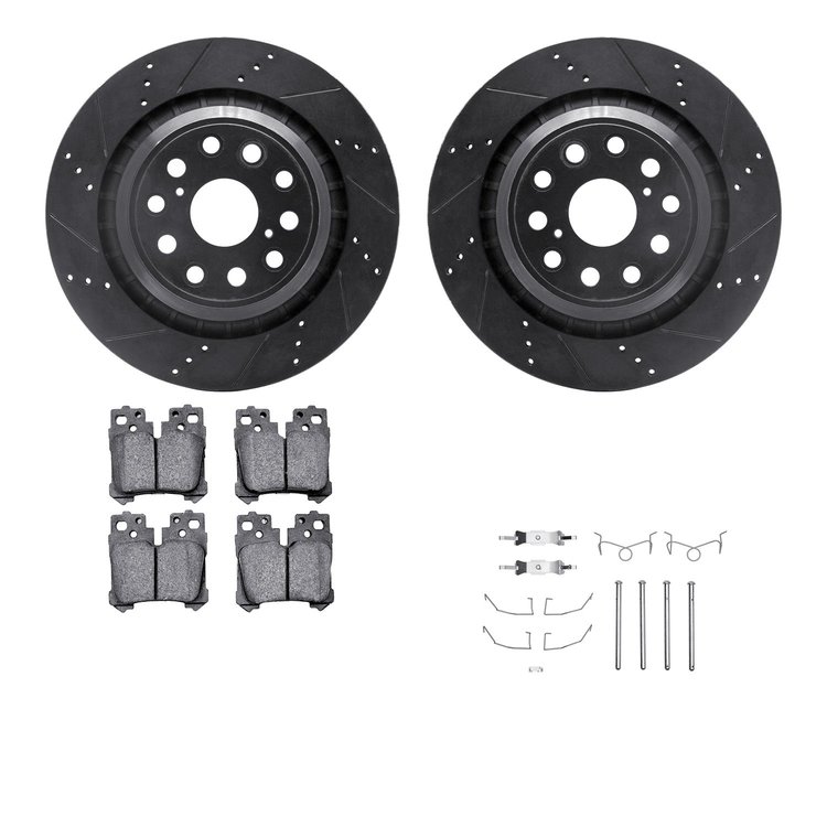 8512-75116 Drilled/Slotted Brake Rotors w/5000 Advanced Brake Pads Kit & Hardware [Black], 2007-2017 Lexus/Toyota/Scion, Positio