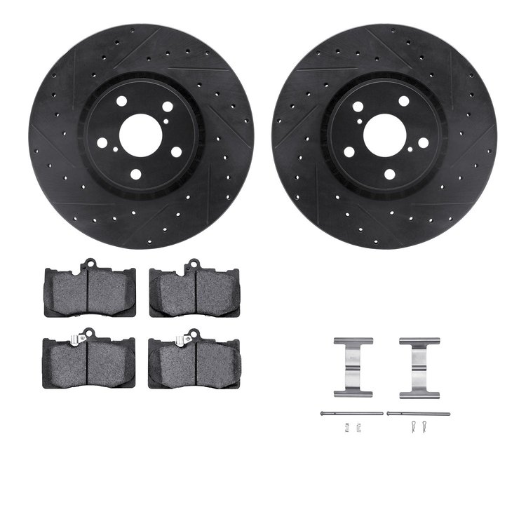 8512-75119 Drilled/Slotted Brake Rotors w/5000 Advanced Brake Pads Kit & Hardware [Black], 2007-2011 Lexus/Toyota/Scion, Positio