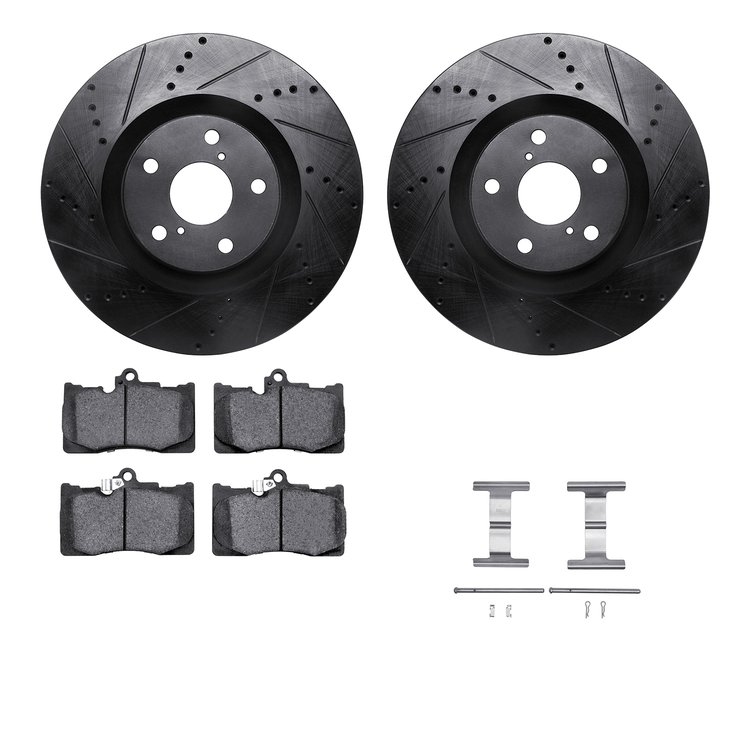 8512-75124 Drilled/Slotted Brake Rotors w/5000 Advanced Brake Pads Kit & Hardware [Black], 2009-2011 Lexus/Toyota/Scion, Positio