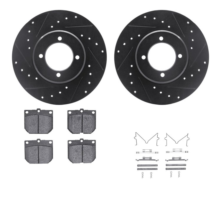 8512-76003 Drilled/Slotted Brake Rotors w/5000 Advanced Brake Pads Kit & Hardware [Black], 1972-1982 Lexus/Toyota/Scion, Positio